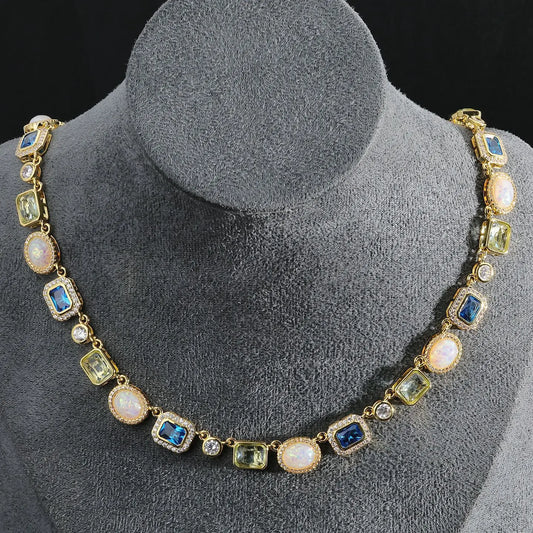 Luxury Blue Zircon Gemstone Tennis Necklace Fashion Hip Hop Jewelry Necklace Choker Necklace