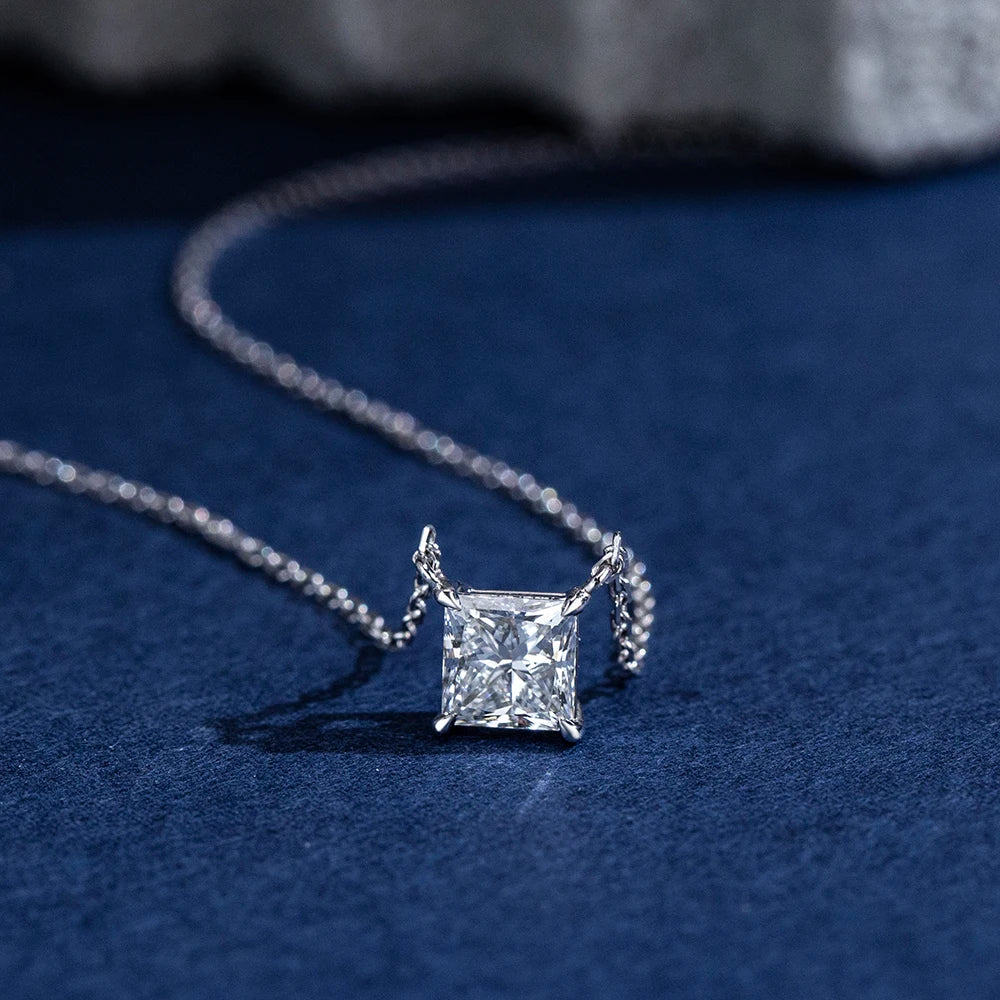 Gemfiori MSN-954 9k Solid Gold 1ct Princess Diamond Pendant Necklace for Woman Custom Jewelry Valentine Gift for Girlfriend Factory Price