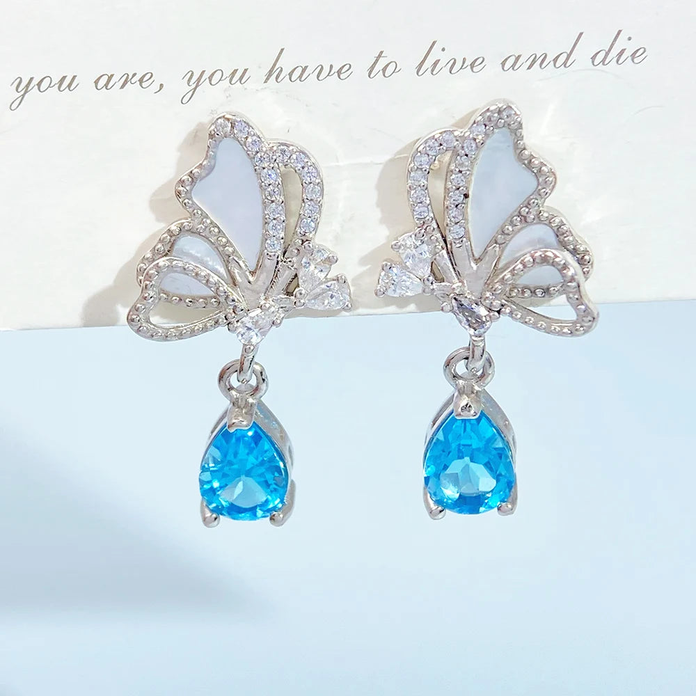 Gioiellieri Natural Swiss Blue Topaz Earrings S925 Sterling Silver Drop Earrings for Women Fine Jewelry December Birthstone Anniversary