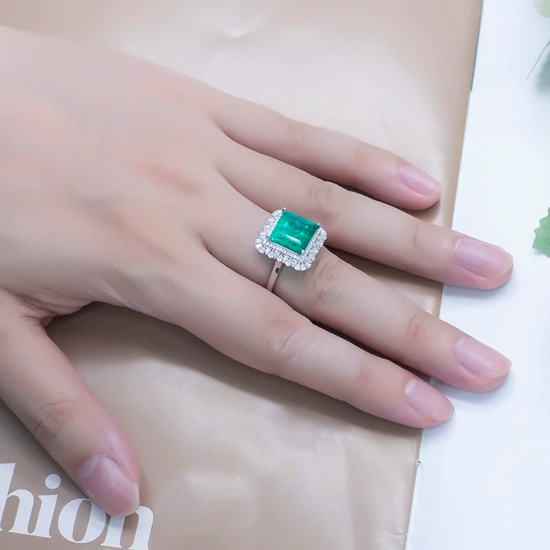 Gemfiori MS-584 18k Gold Women Fashion Jewelry DEF Pear Cut Moissanite Square Emerald Halo Ring