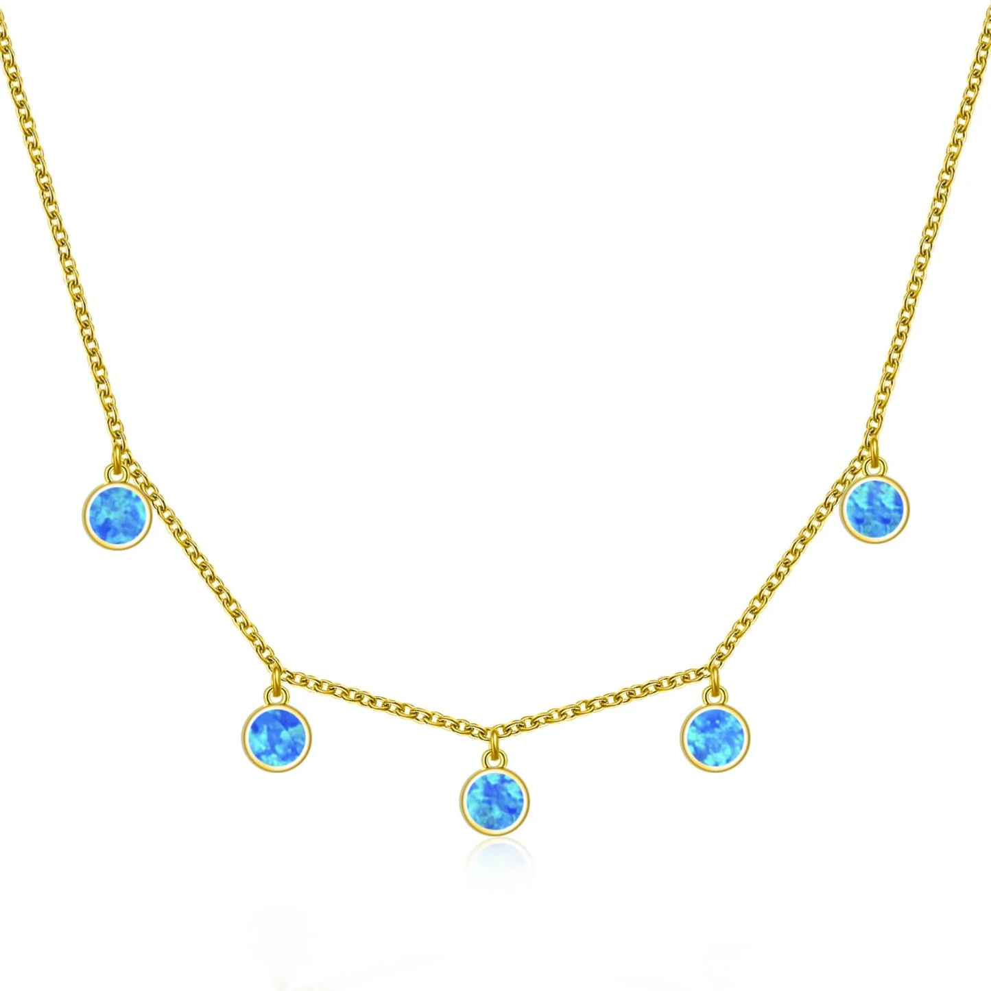 Aobao Rose Gold Silver Plated Opal Sweater Chain Minimalist Round Necklace