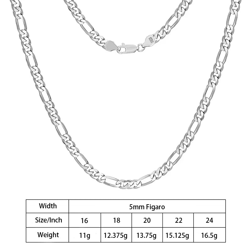 S&S 925 Sterling Silver Diamond Cut Figaro Chain Necklace — 3.3mm to 7.3mm | S&S Collection
