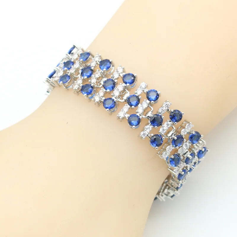 XOTICA 2022 Luxury Silver Jewelry Set for Women Blue Zircon Stones Bracelet Earrings Necklace Pendant Ring for Wedding Birthday Party