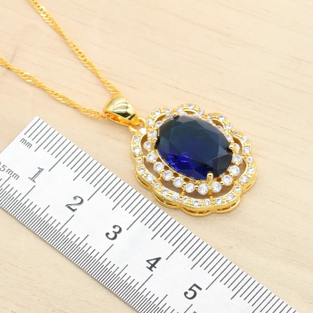XOTICA Dubai Bridal Wedding Jewelry Sets for Women Gold Plated Rainbow Necklace Earrings Bracelet Ring Set