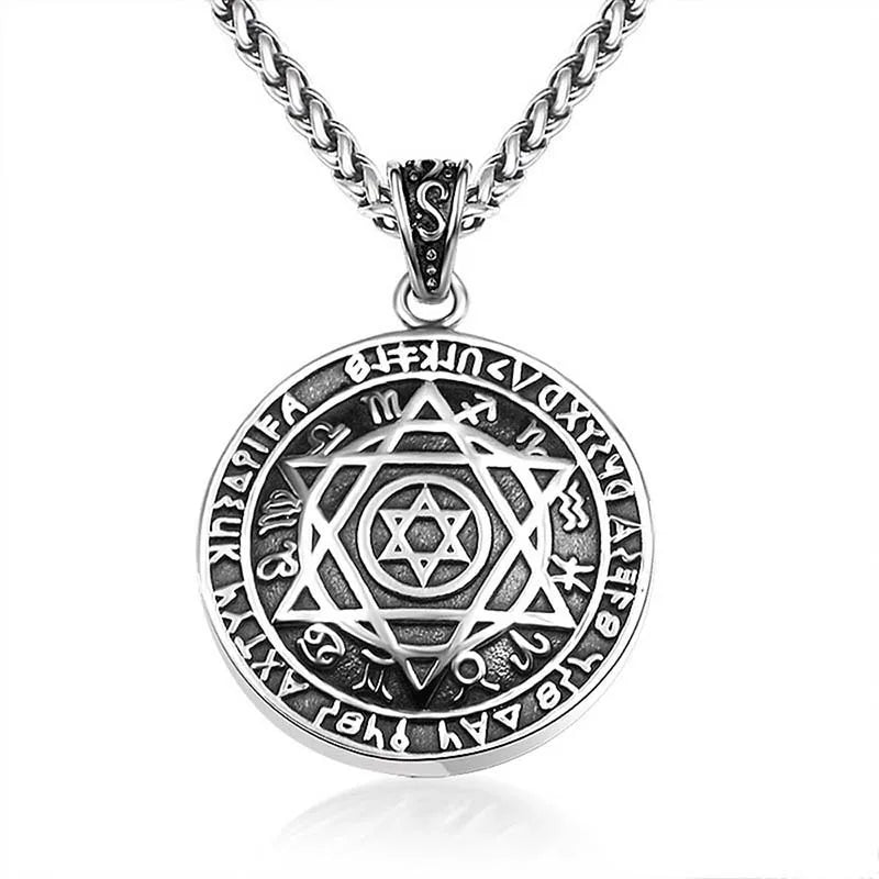 Viking Hexagram Pendant Necklace – Stainless Steel | Unisex Hip-Hop Chain