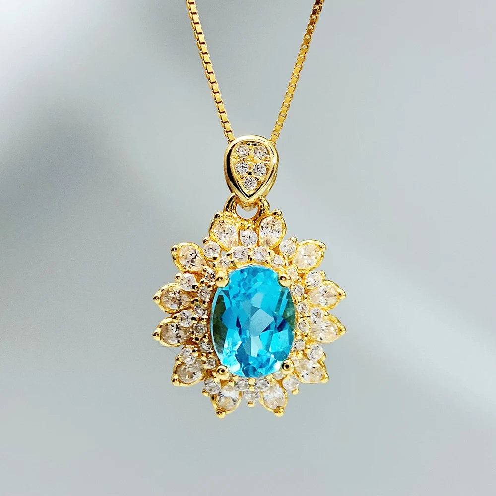Gioiellieri Engagement Gold Plated 925 Sterling Silver Natural Topaz Luxury Pendant Gift Classic Fashinon for Women