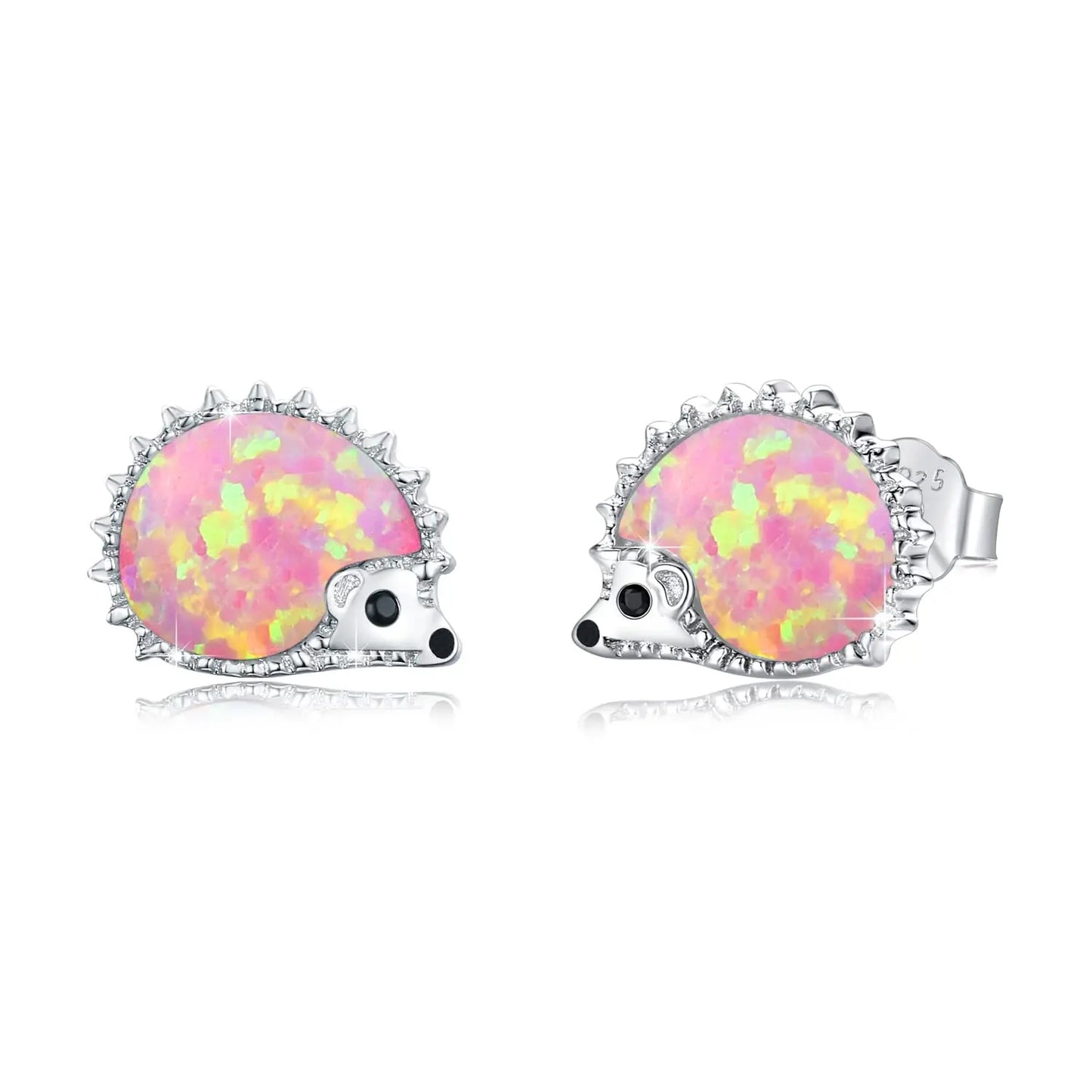 Whimsical Hedgehog Opal Stud Earrings - Iridescent Opal Body & CZ Spike Detail | Cute Daily Jewelry Bulk Gifts