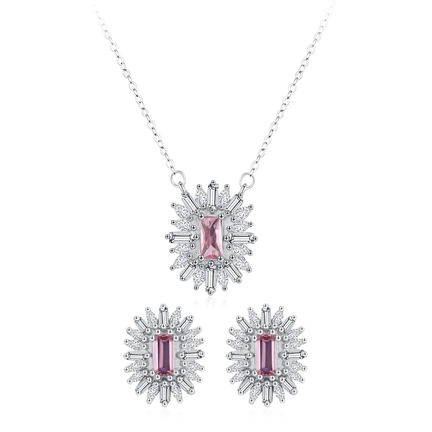 Alimay S925 Pure Sterling Silver Pink Square Sunflower Zircon Earrings Small and High End, Exquisite Full Diamond Ear Jewelry