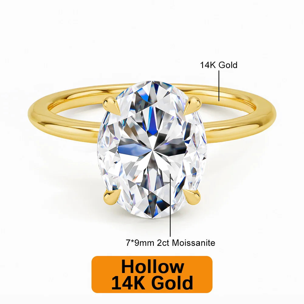 Gioiellieri Fine Jewelry Supplier Woman Engagement Wedding Gift Hollow Real 14K Gold 2ct 3ct Diamond Oval Moissanite Rings