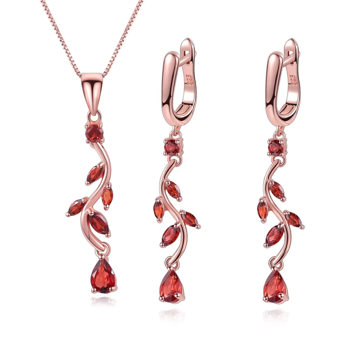 ArtistA A2142 Abiding Fashion Chic Real 925 Silver Rose Gold Plated Natural Garnet Leaf Flower Branch Dangle Drop Earrings Pendant Charm