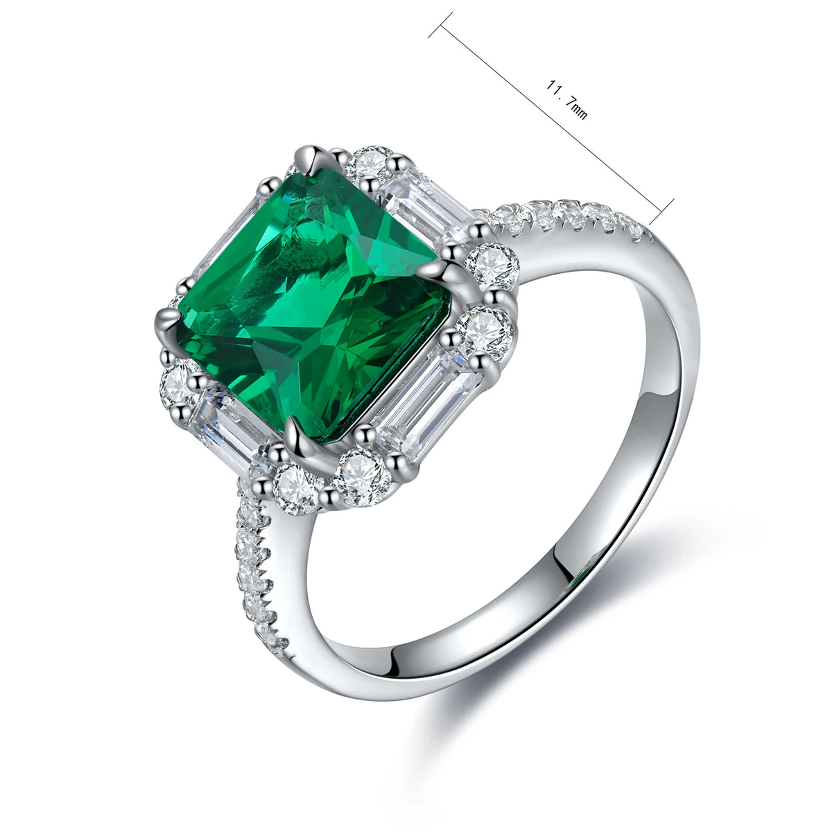 Gemfiori Hot Selling Lab Grown Emerald Gemstone Hydrothermal Columbian Emerald Woman Ring 925 Sterling Silverg