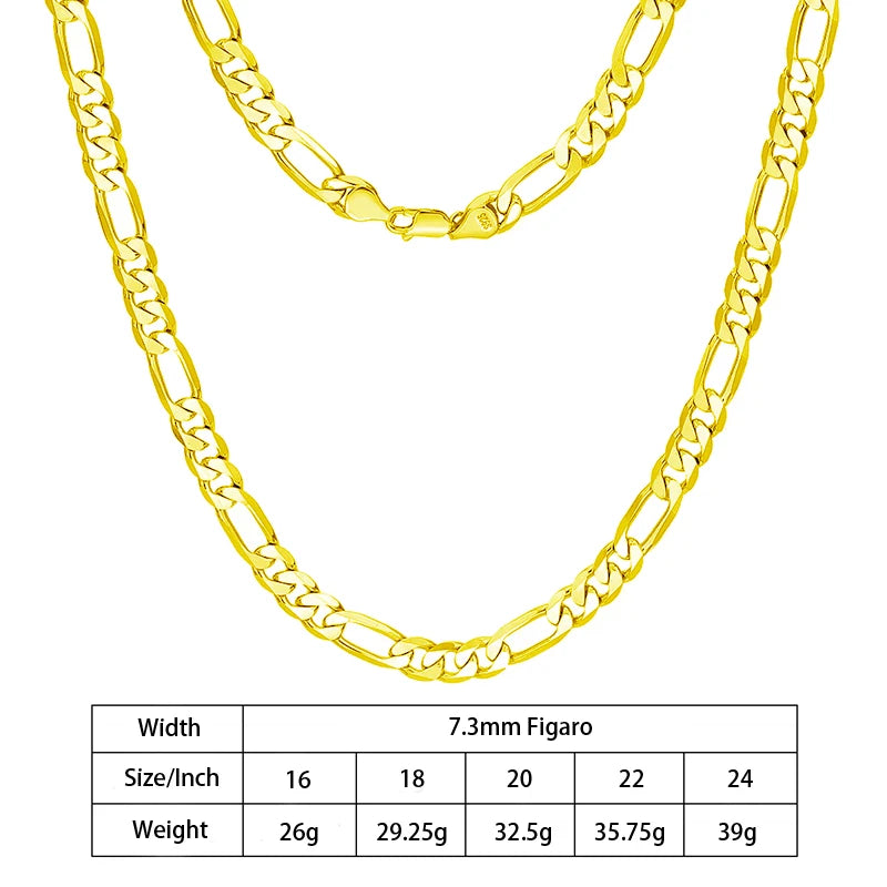 S&S 925 Sterling Silver Diamond Cut Figaro Chain Necklace — 3.3mm to 7.3mm | S&S Collection