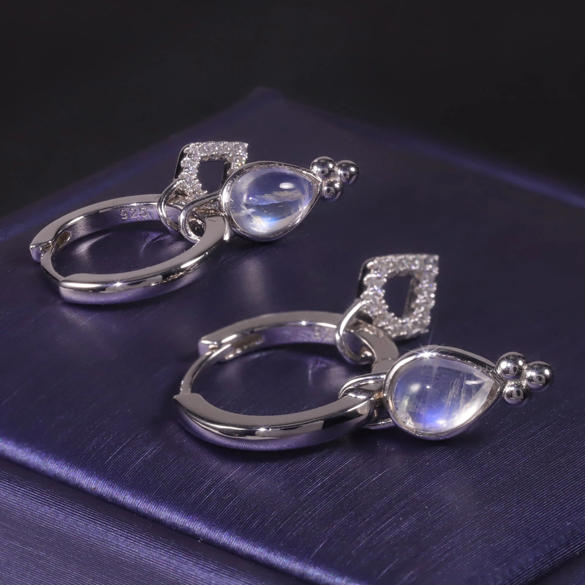 ArtistA OL0875 Abiding Trendy Personalized Pear Cut 5x7MM Moonstone 925 Sterling Silver Huggies Charms Hoop Earrings