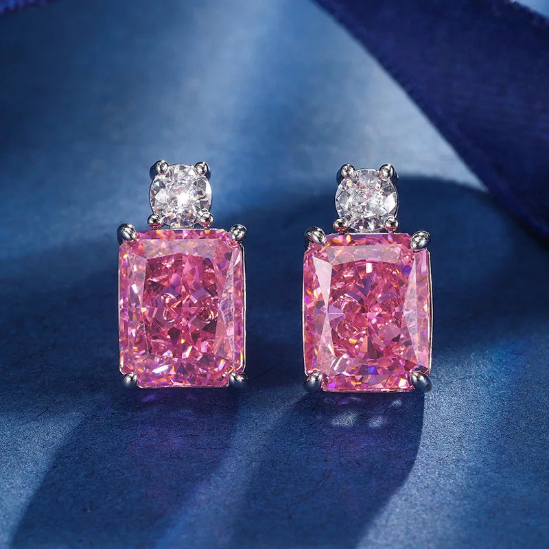 Gemfiori Yellow Perfume Bottle pink Sugar Cube Zircon Pendant Earrings Niche Design Luxury Temperament Set