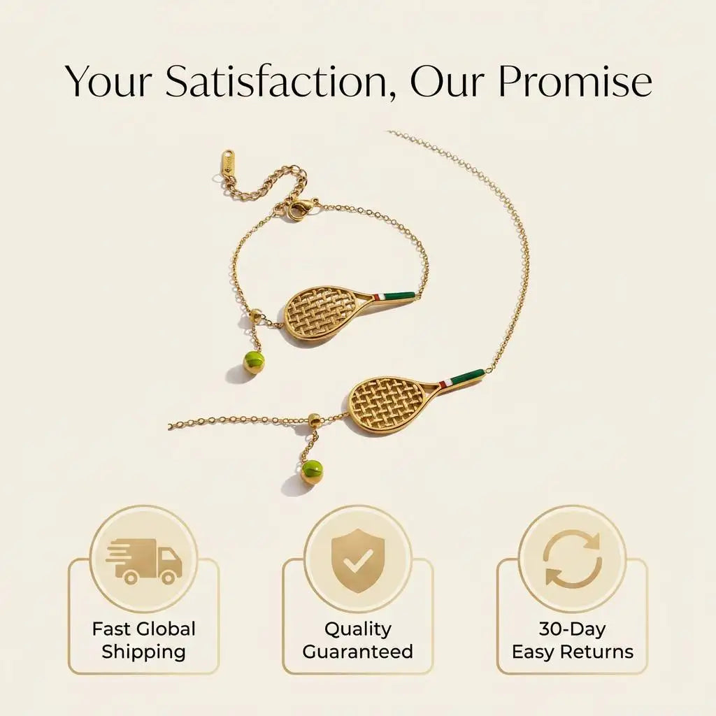REDheart Tennis Racket Jewelry Set CE Certified Stainless Steel 18K Gold Plated Enamel Tennis Ball Necklace Bracelet Set for Sports Fan