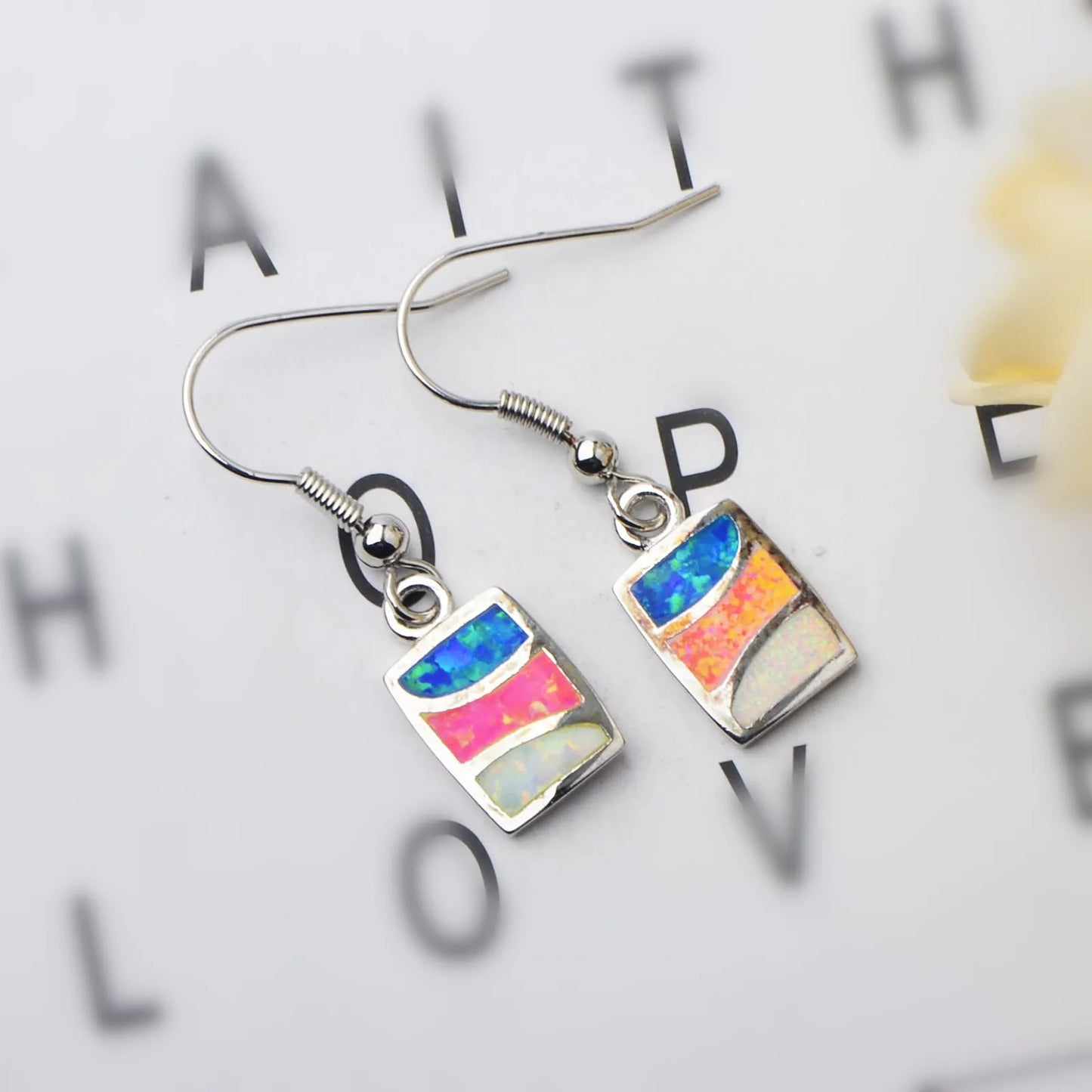 Tiktok Ins Viral Gradient Opal Drop Earrings | Colorful Square Gem Dangle Jewelry Wholesale