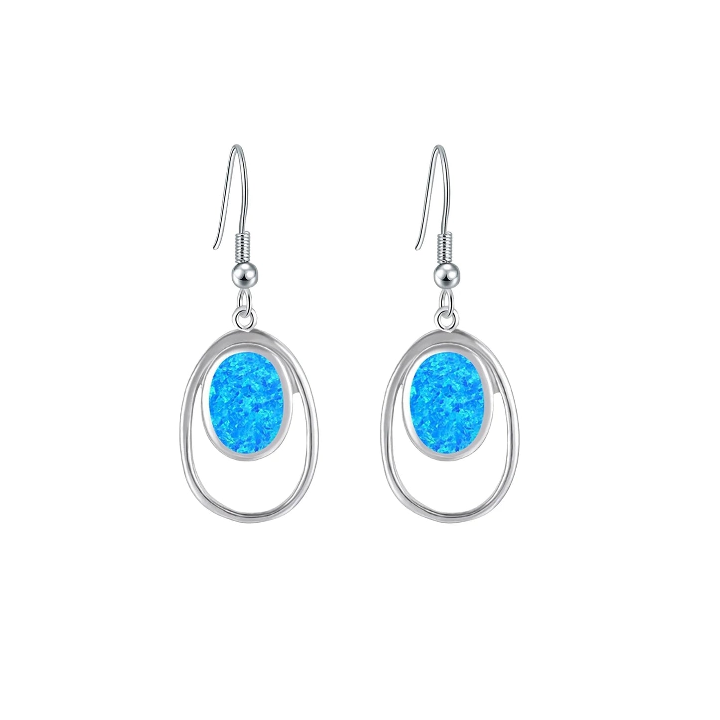 Jewelry for Women Bohemian Plant Floral Cluster Silver Plated Opall Ellipse Stud Earrings