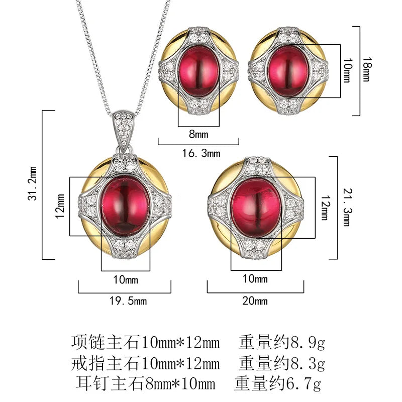 REDheart Copper Inlaid 18K Gold Plated Two-Color Open Ring Simulation Flower Design Women's Palace Style Niche Pendant Necklace Set