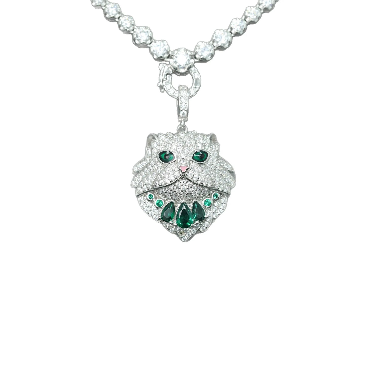 MUSHAN Jewelry Factory 925 Sterling Silver Necklace Fashion Women High Carbon Diamond Cartoon Cute Persian Cat Pendant Necklaces