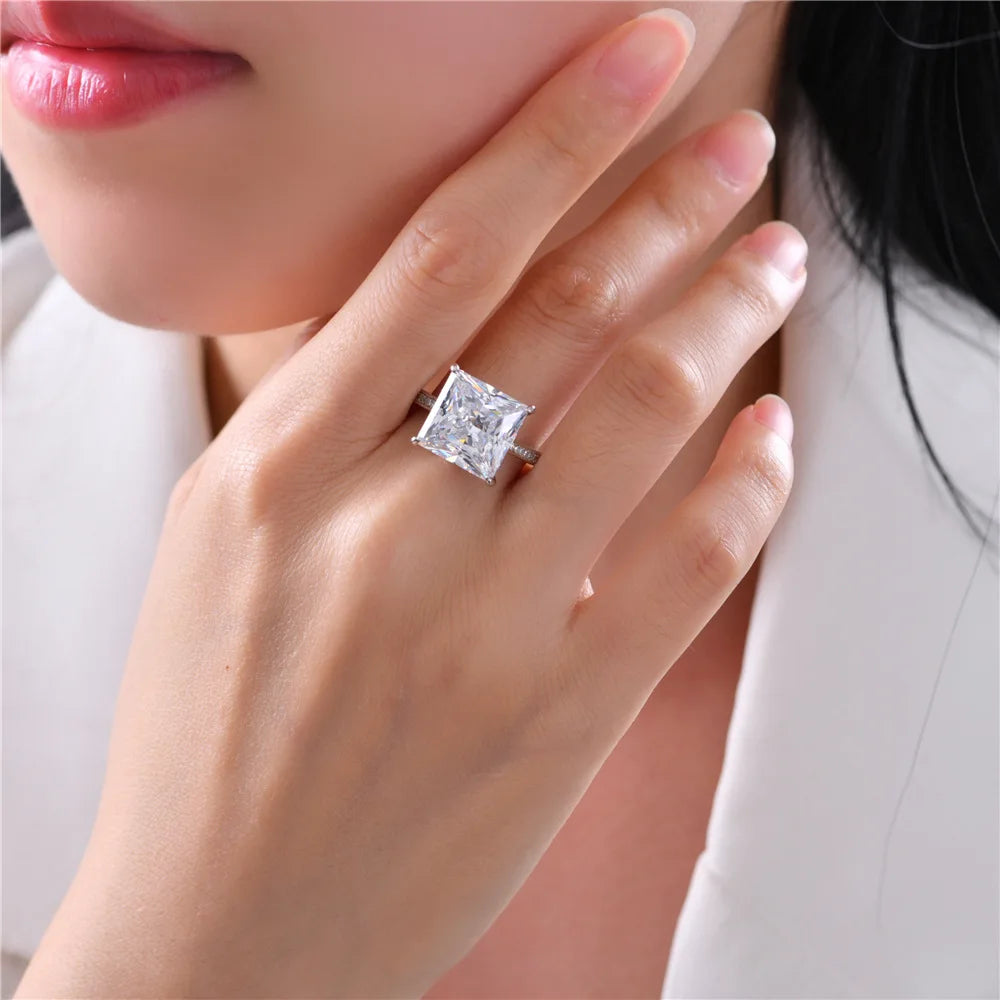 MUSHAN Jewelry Factory 925 Silver 8 Carat Luxury Princess Square 12*12 Artificial High Carbon Diamond Ring for Women
