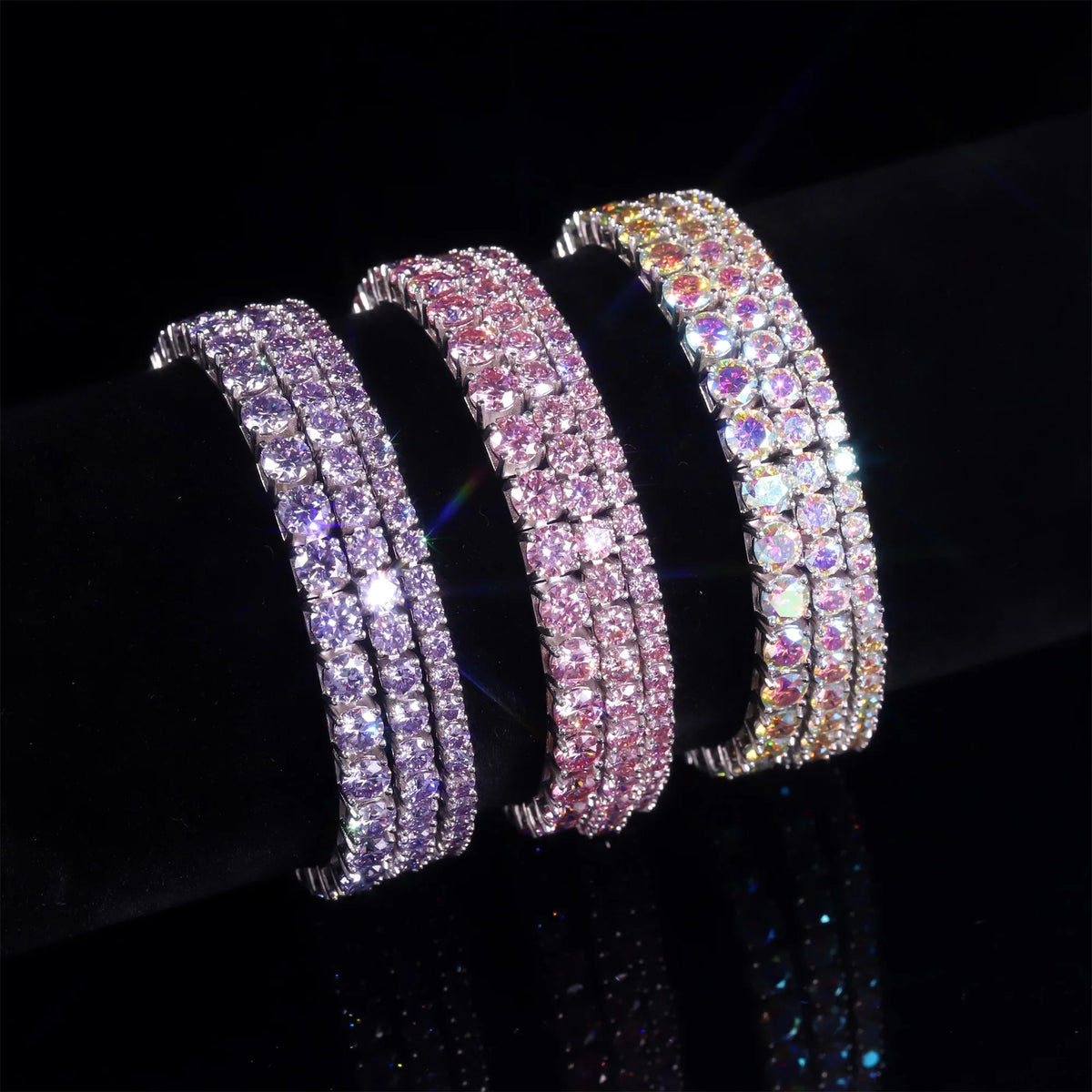 Gemfiori Abiding Colored Moissanite 3mm 4mm 5mm 925 Sterling Silver Tennis Bracelet 4MM 7IN Moissanite Tennis Bracelet in Stock