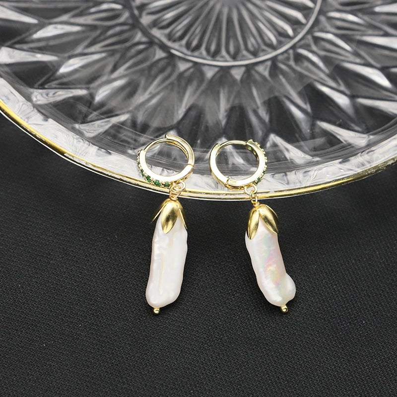 Natural Baroque Pearl Long Flower Drop Earrings for Women Wedding Engagmement Gift Handmade Jewelry Earrings Bulk