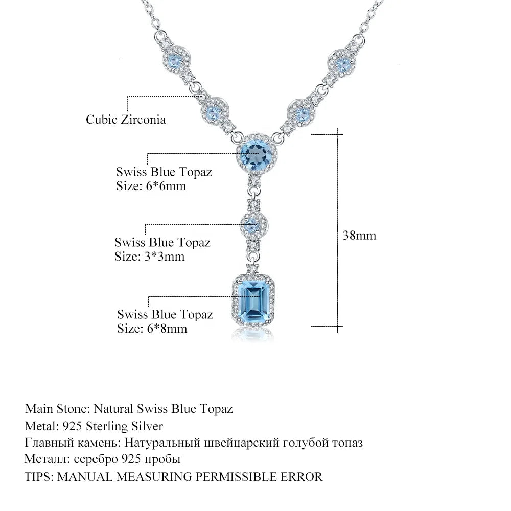 ArtistA Abiding Premium 925 Sterling Silver Women Chain Link Natural Swiss Blue Topaz Emerald Cut Pendant Necklace
