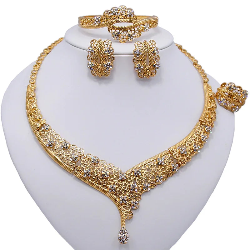 Zhuerrui Choking Necklace Bracelet Earrings Ring Jewelry Set Brazilian Gold Luxury Jewelry Set Gold Plated Jewelry SetHD20072214
