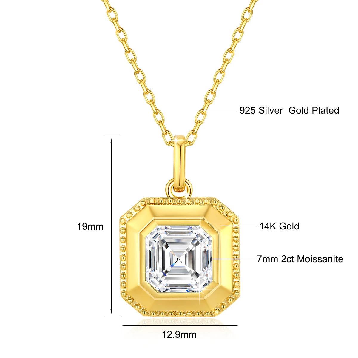Gioiellieri Gold Jewelry Supplier Woman Holiday Gift 2ct Asche Moissanite Diamond Square Pendant Hollow 14K 0.5 1 Gram Gold Jewelry
