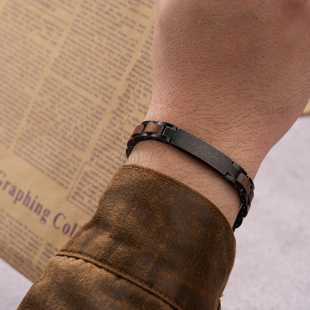 REBEL Vintage Luxury Wooden Bead Stainless Steel Chain & Link Bracelet Gift Custom Jewelry Manufacturer