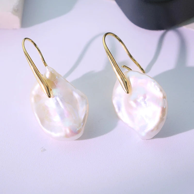 Baroque Natural Freshwater Pearl Earrings Handmade Simple Design High-Quality Earrings Gift for Wife GE1793