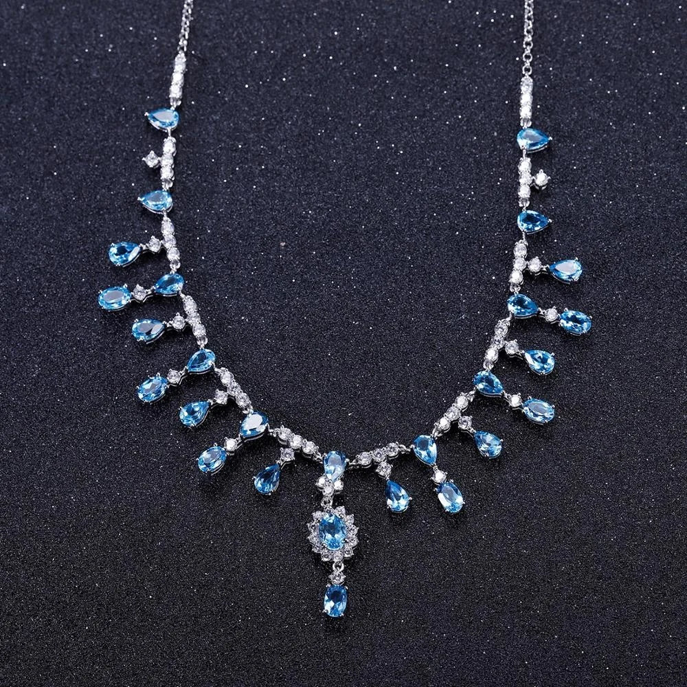 ArtistA Abiding Fashion Luxury Colored Natural Stone Blue Topaz Garnet Green Agate 925 Silver Charm Y-Necklace for Women Wedding Jewelry