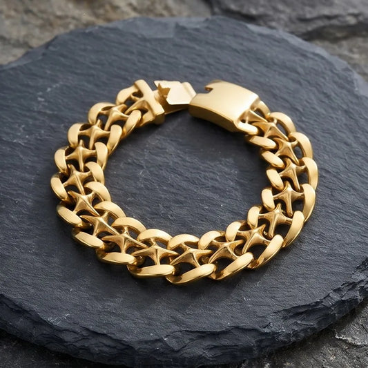 Kalen Hip Hop Rock Street Hand Jewelry 19mm X Hollow Cuban Link Chain Domineering Stainless Steel Bracelet for Men