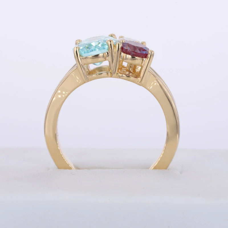 Gemfiori Starsgem 18K Yellow Gold Fashion Jewelry Rings Lab Paraiba and Alexandrite Gemstones Rings