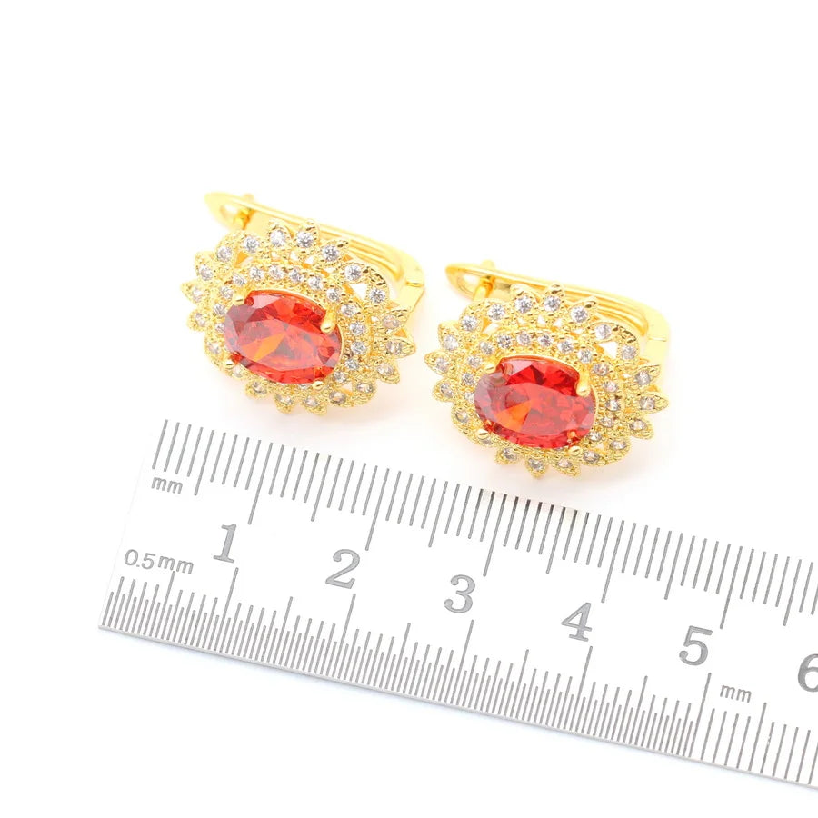 XOTICA 2023 New Red Zirconia Crystal Jewellery Set for Women Including Bracelet Earrings Ring Pendent Necklace for Wedding Engagement