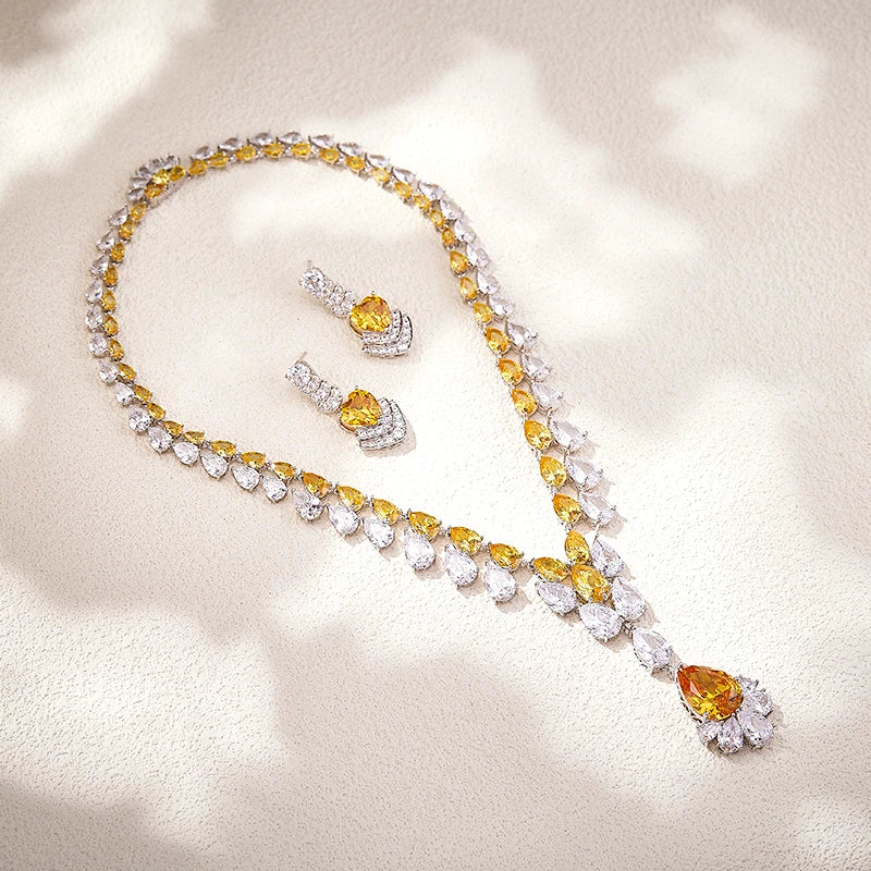 Buy Women's Pear Shaped Necklace Earrings Large Water Droplets Brass Zirconia Luxury Dubai Jewelry Online