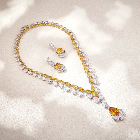 Buy Women's Pear Shaped Necklace Earrings Large Water Droplets Brass Zirconia Luxury Dubai Jewelry Online