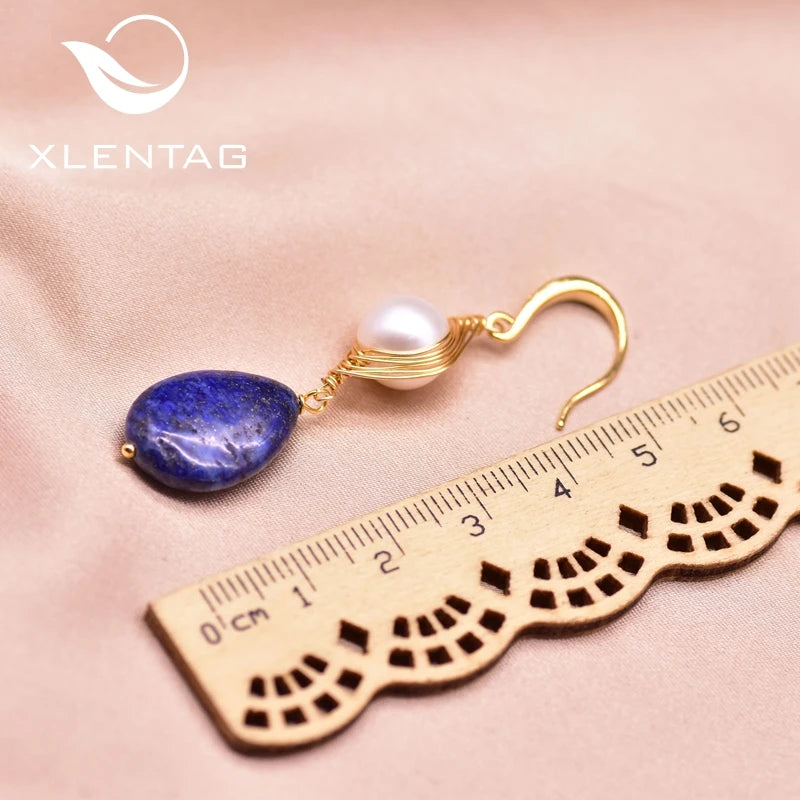 Natural Lapis Lazuli Pendant Earrings Boho Aesthetic Stone Hook Accessories for Women Romantic Fine Jewelry