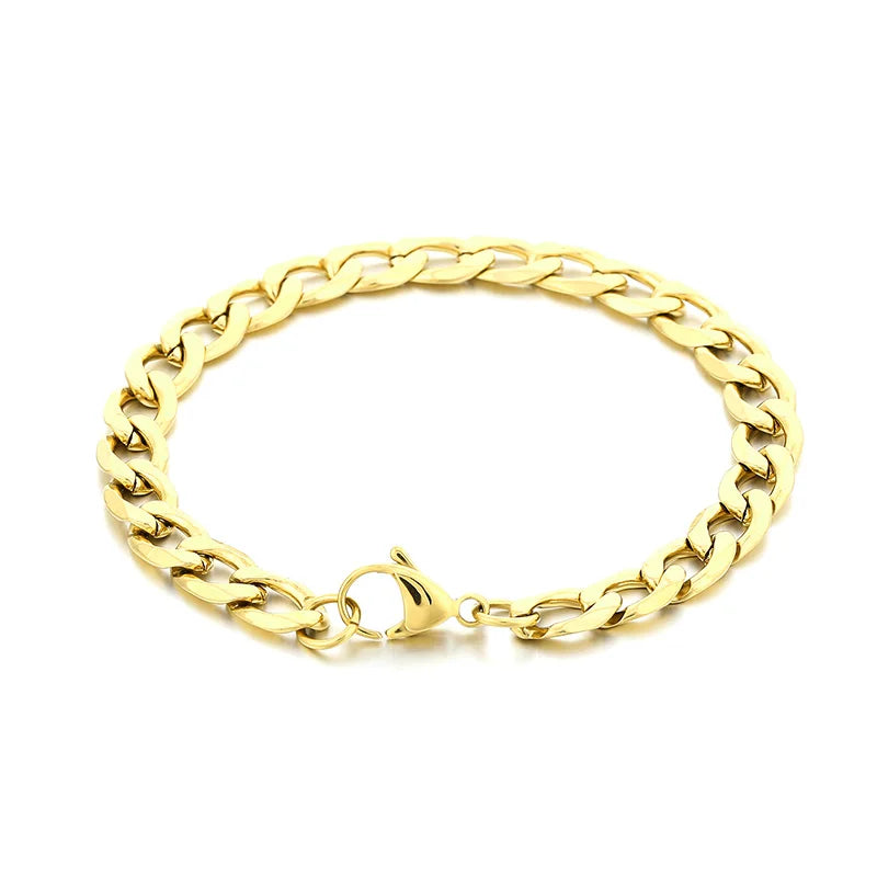REBEL Casual 7.5/6mm Width Gold-Plated Stainless Steel Cuban Links 500mm Necklace&200mm Bracelet Jewelry Set