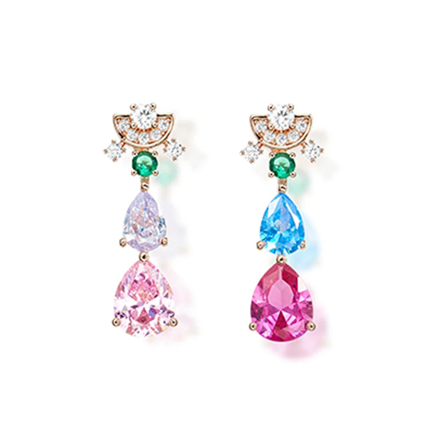 Retro Luxury Women's Fashionable rainbow Jewelry Necklace Earring Set Brass Cubic Zirconia Luxury Dinner Pairing