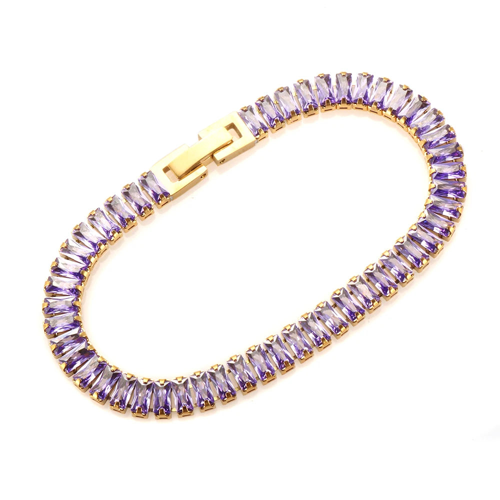 Tennis Chains Necklace Crystal Diamond Colorful Cubic Zirconia Tennis Tarnish Free Customize Bracelet Fashion Jewelry Set