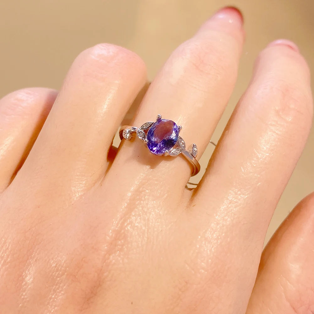 Gioiellieri S925 Sterling Silver Oval Cut Natural Tanzanite Rhodium Classic Ring-CMA Certified Sparkling Gemstone Evening Party Jewelry