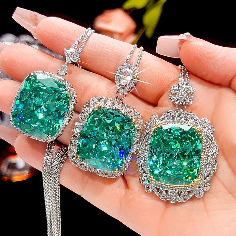 S&S Palace Retro Emerald Zircon Crystal square Jewelry Necklace Classic Brass Fashion Banquet Clothing Accessories