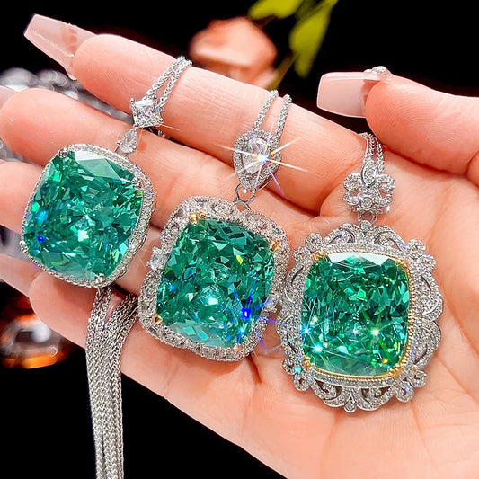 S&S Palace Retro Emerald Zircon Crystal square Jewelry Necklace Classic Brass Fashion Banquet Clothing Accessories