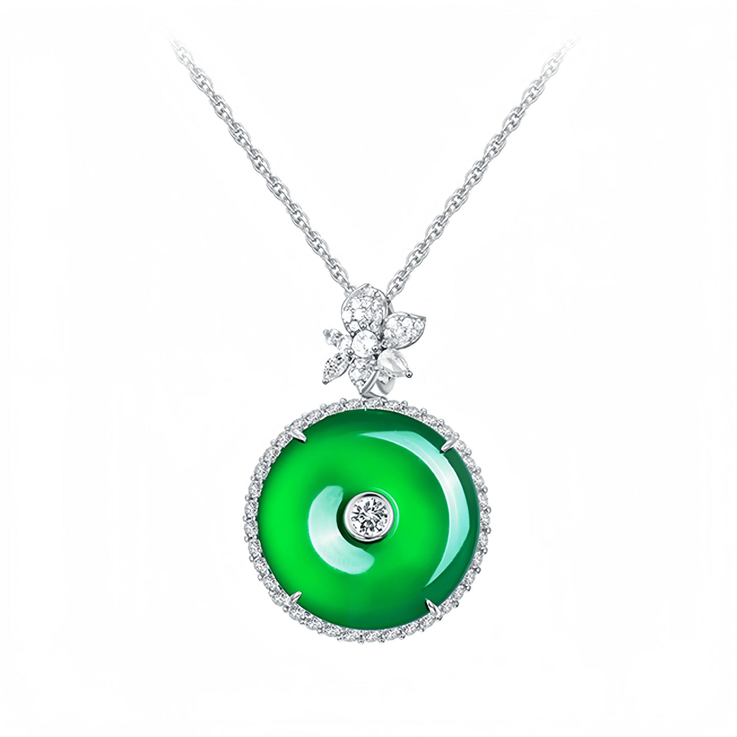 MUSHAN Jewelry Factory 925 Silver Luxury Geometric Chain Necklaces High Carbon Diamond Inlaid Emerald Green Pendant Necklace
