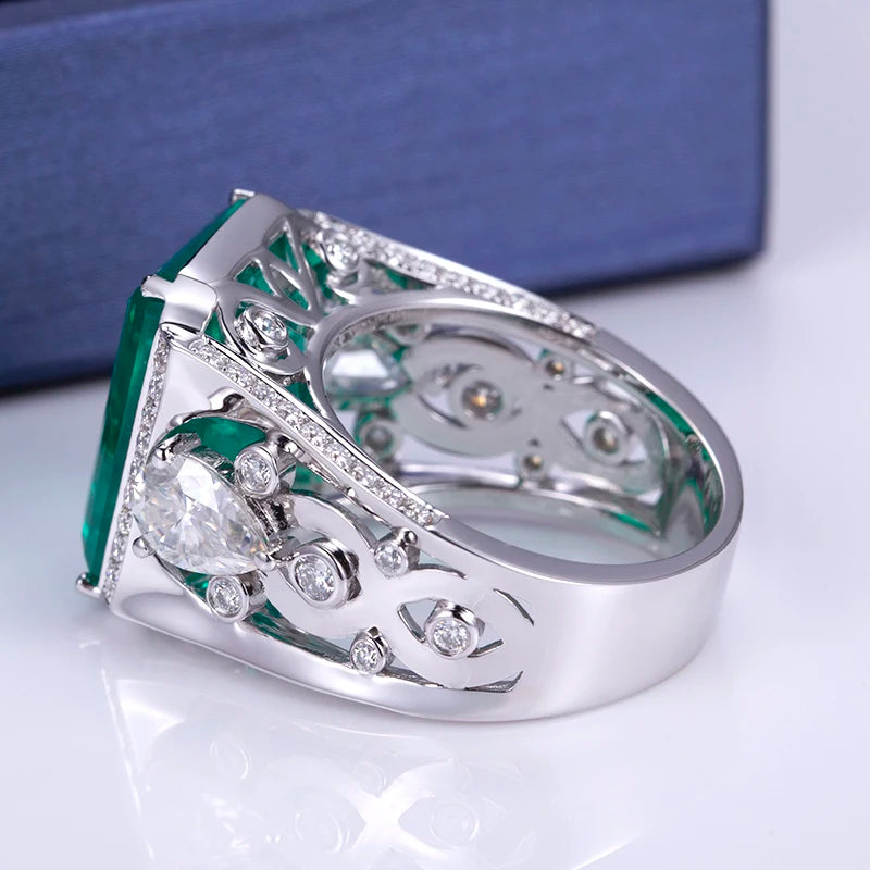 MSR-530 Customized Jewelry 10K White Gold Colombia Emerald Lab Grown Eemrald  Ring