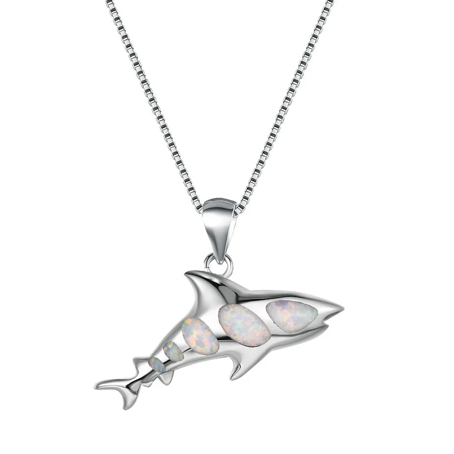 Dynamic Shark Pendant Necklace Aobao Multi-Inlaid Detail Nautical Jewelry