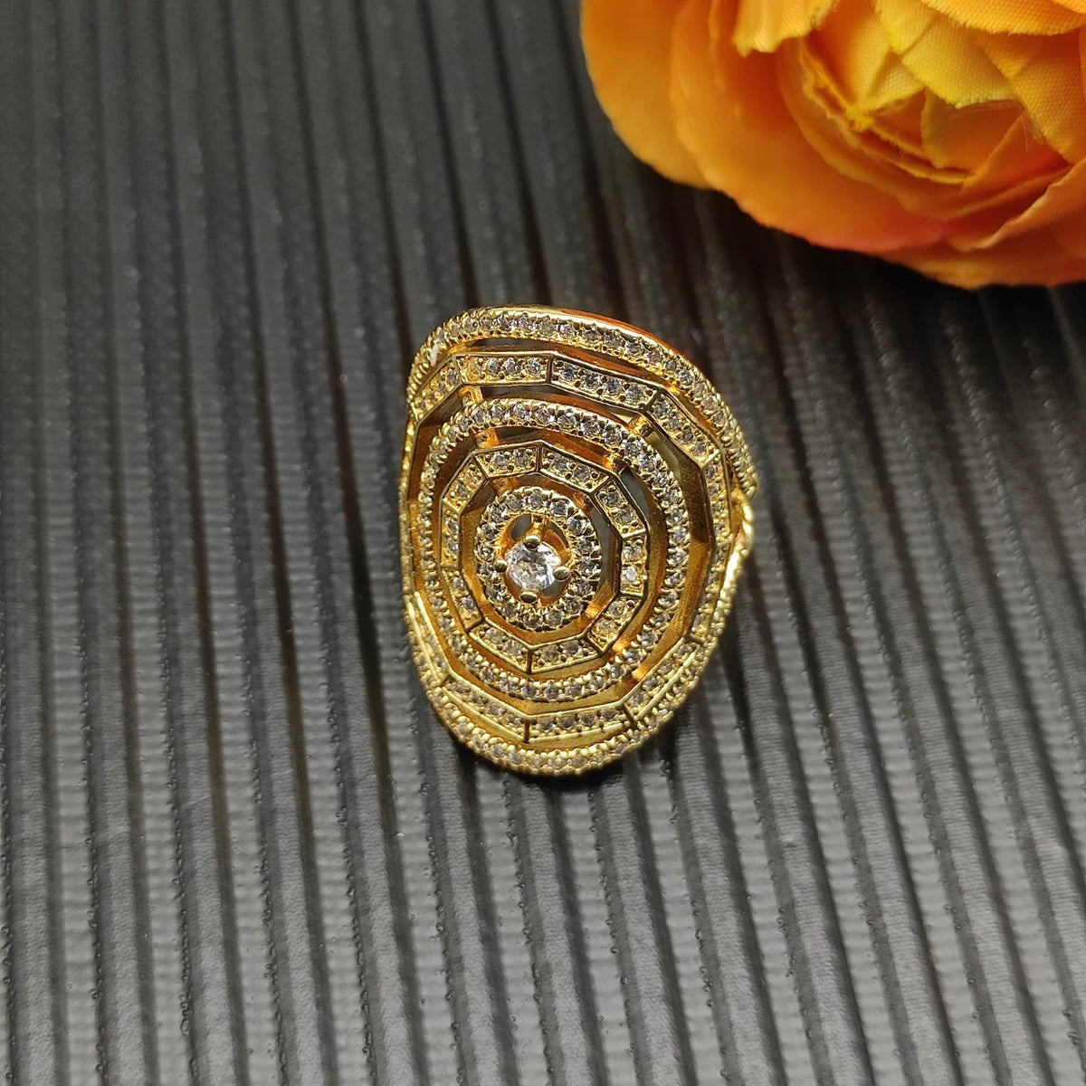 FASHIONISTA DY High-Quality Silver-Plated 30mm Starz Diamond-Set Ring, Gold-Plated Diamond-Set Ring, Jewelry