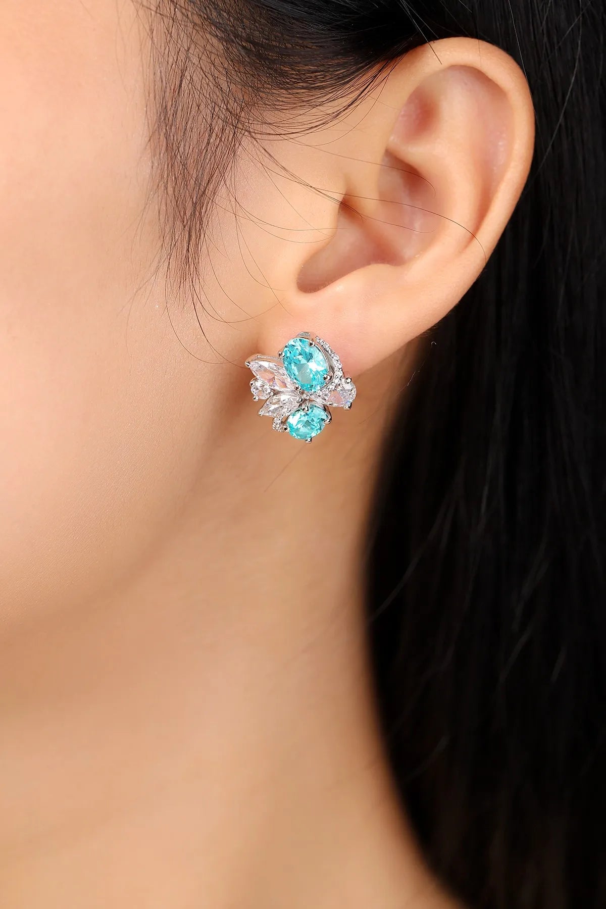 Gemfiori Anster High Quality S925 Lab Grown Paraiba Earring Stud Dainty Gemstone Stud Earrings for Women Daily Wear Gift