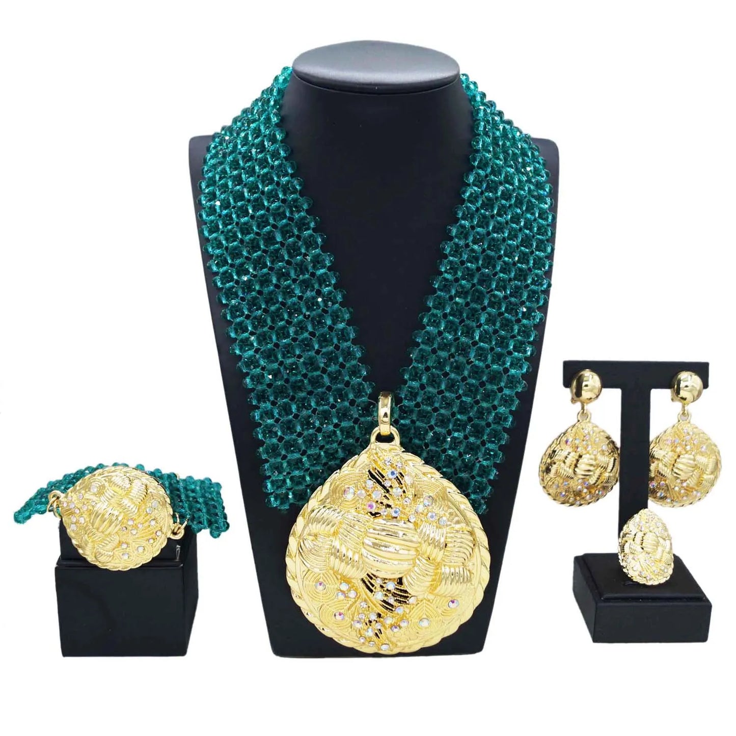 Zhuerrui Favors Women's Gold Jewelry Sets Blue Pearl Necklace Bracelet Jewelry Set Beautiful Bridal Costume Accessories H40034